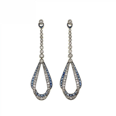 9K Gold and Silver Diamond with Natural Gemstone Art Deco Style Earrings