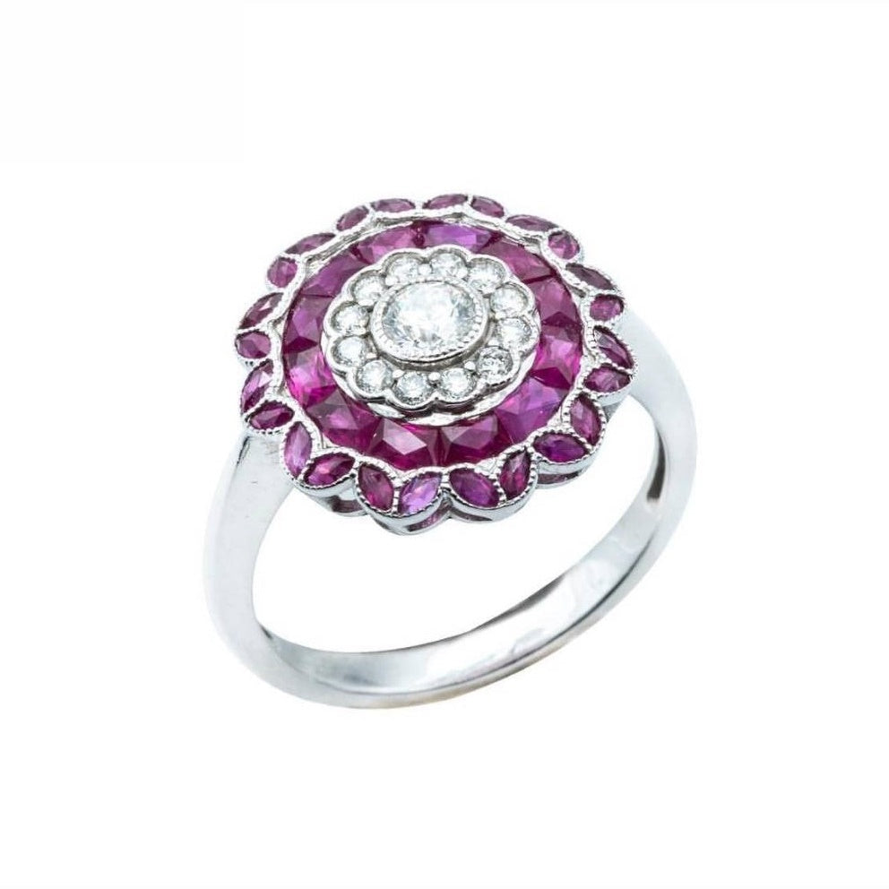 18K White Gold Natural Ruby and Diamond Ring