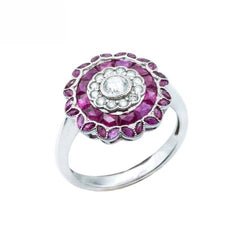 18K White Gold Natural Ruby and Diamond Ring