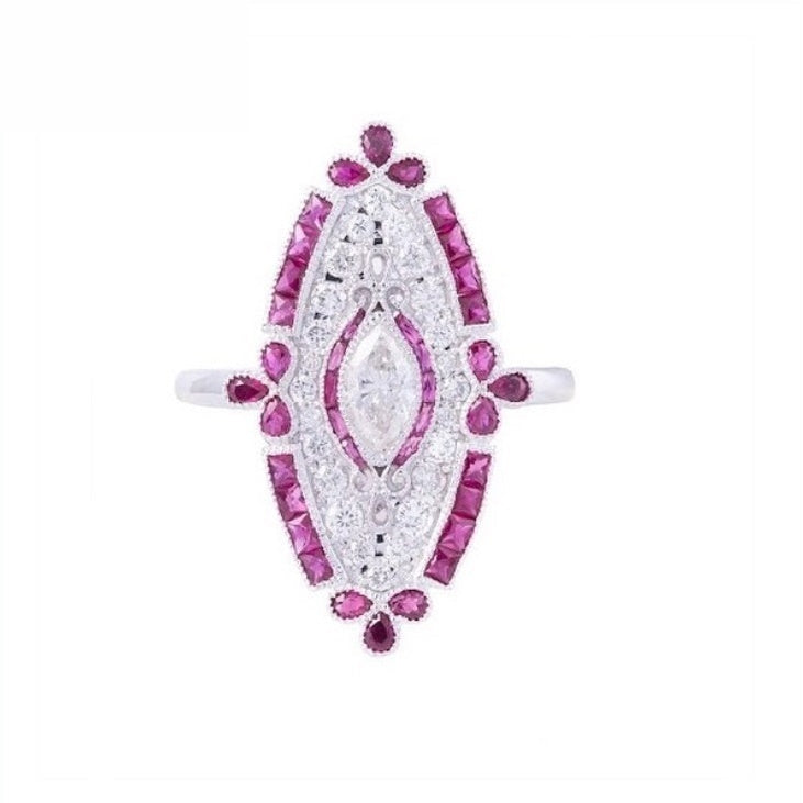 18K White Gold Natural Ruby and Diamond Ring