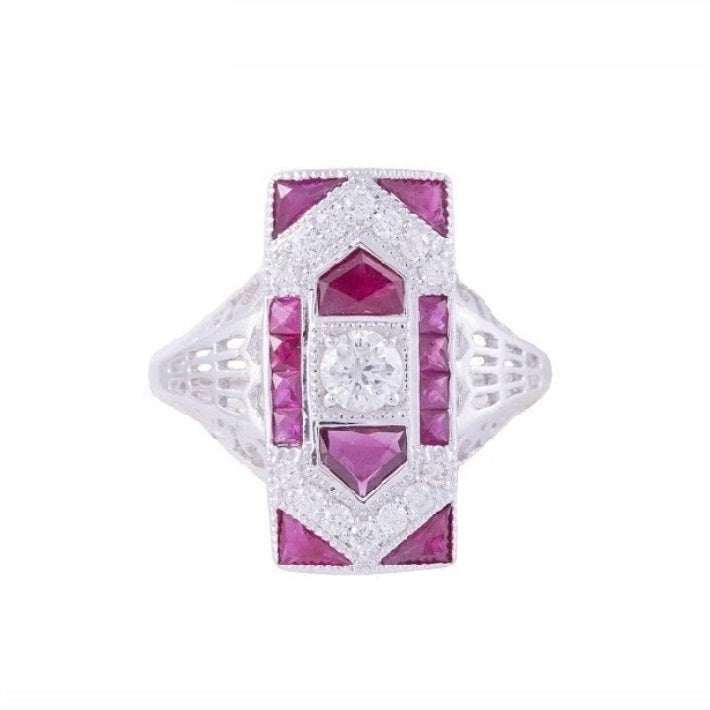18K White Gold Natural Ruby and Diamond Ring