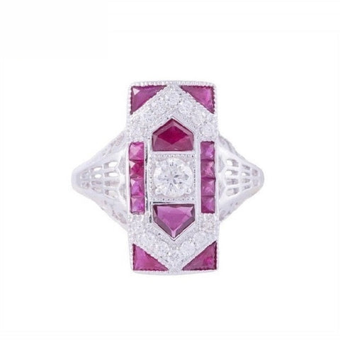 18K White Gold Natural Ruby and Diamond Ring