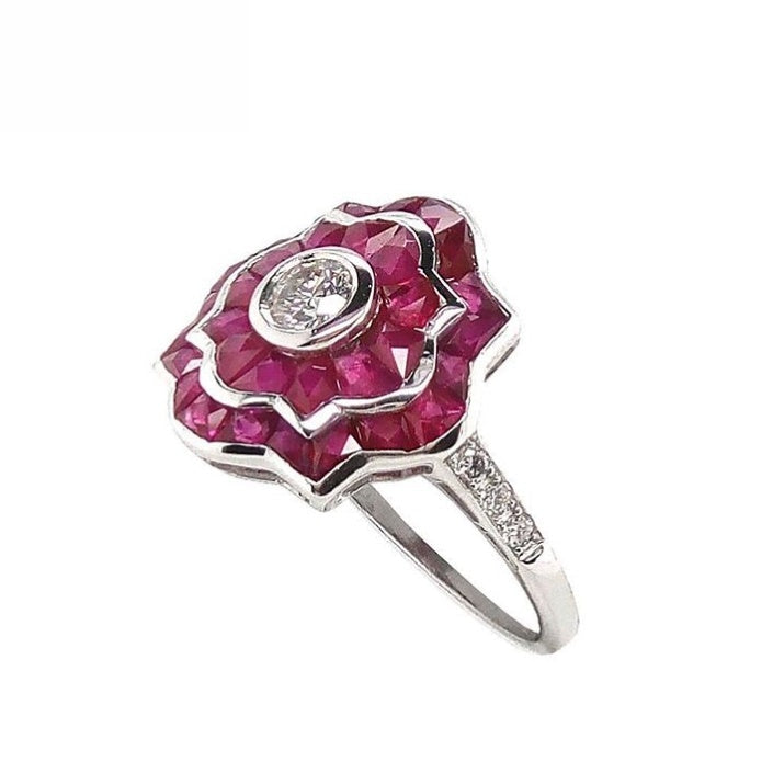 18K White Gold Natural Ruby and Diamond Ring