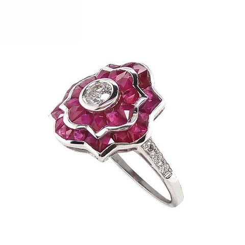 18K White Gold Natural Ruby and Diamond Ring