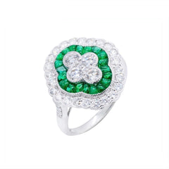 18K White Gold Natural Emerald and Diamond Ring