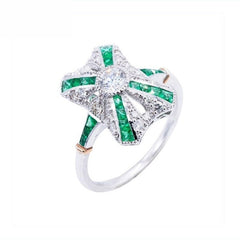 18K White Gold Natural Emerald and Diamond Ring
