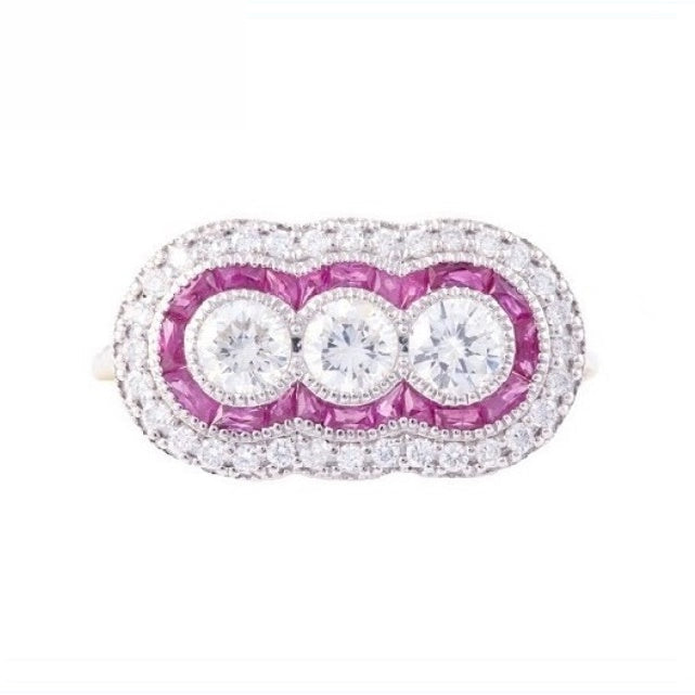 18K White Gold Natural Ruby and Diamond Ring