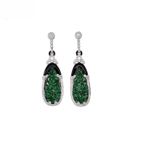 18K White Gold Natural Jade and Diamond Earrings
