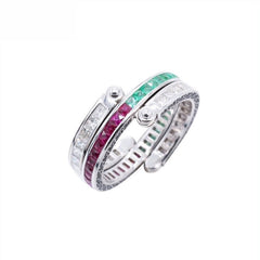 18K White Gold Natural Emerald, Natural Ruby and Diamond Ring