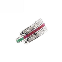 18K White Gold Natural Emerald, Natural Ruby and Diamond Ring