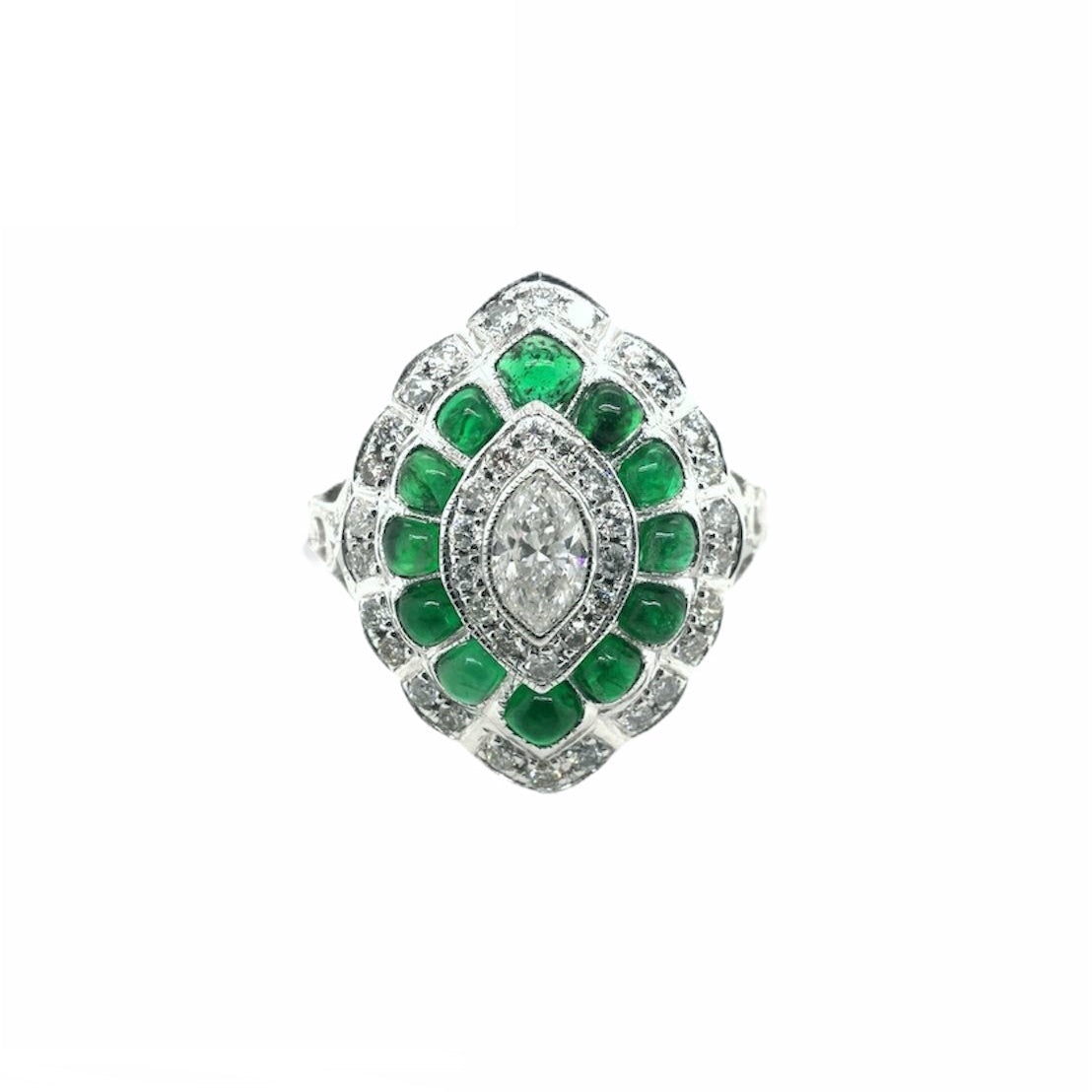 18K White Gold Natural Emerald and Diamond Ring