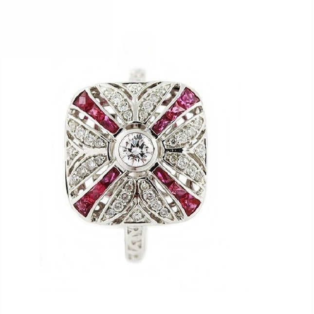 18K White Gold Natural Ruby and Diamond Ring