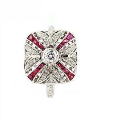 18K White Gold Natural Ruby and Diamond Ring