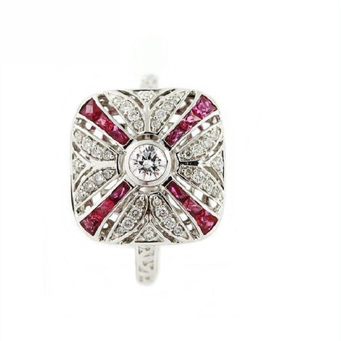 18K White Gold Natural Ruby and Diamond Ring