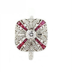 18K White Gold Natural Ruby and Diamond Ring