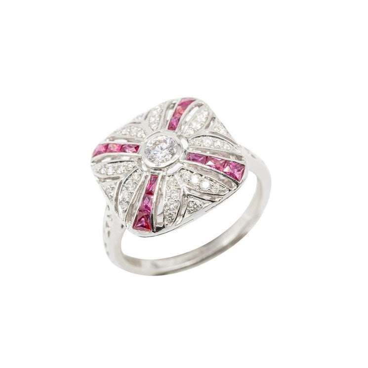 18K White Gold Natural Ruby and Diamond Ring