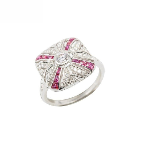 18K White Gold Natural Ruby and Diamond Ring