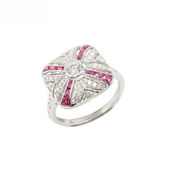 18K White Gold Natural Ruby and Diamond Ring