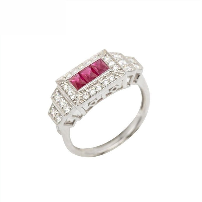18K White Gold Natural Ruby and Diamond Ring