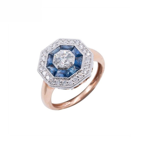 18K Rose Gold Natural Blue Sapphire and Diamond Ring