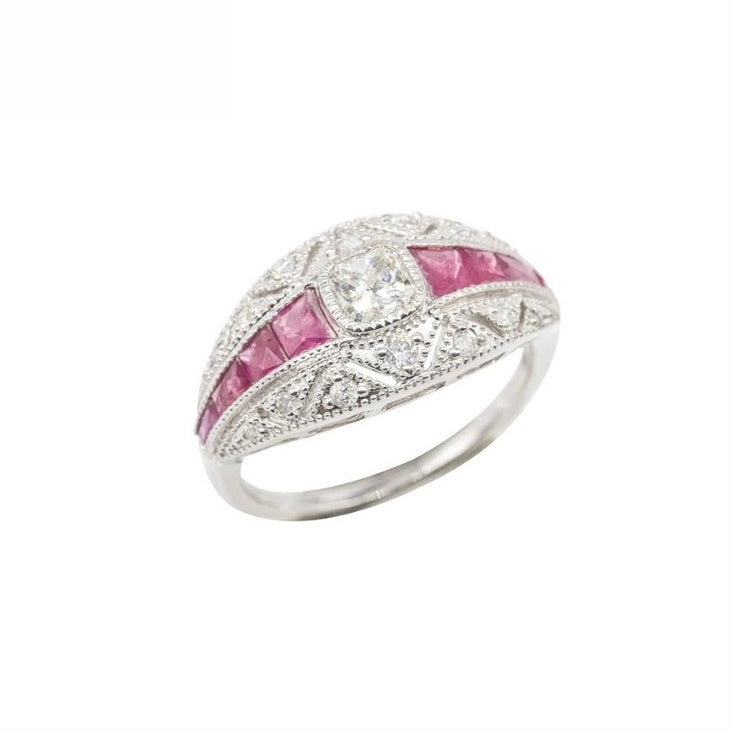 18K White Gold Natural Ruby and Diamond Ring