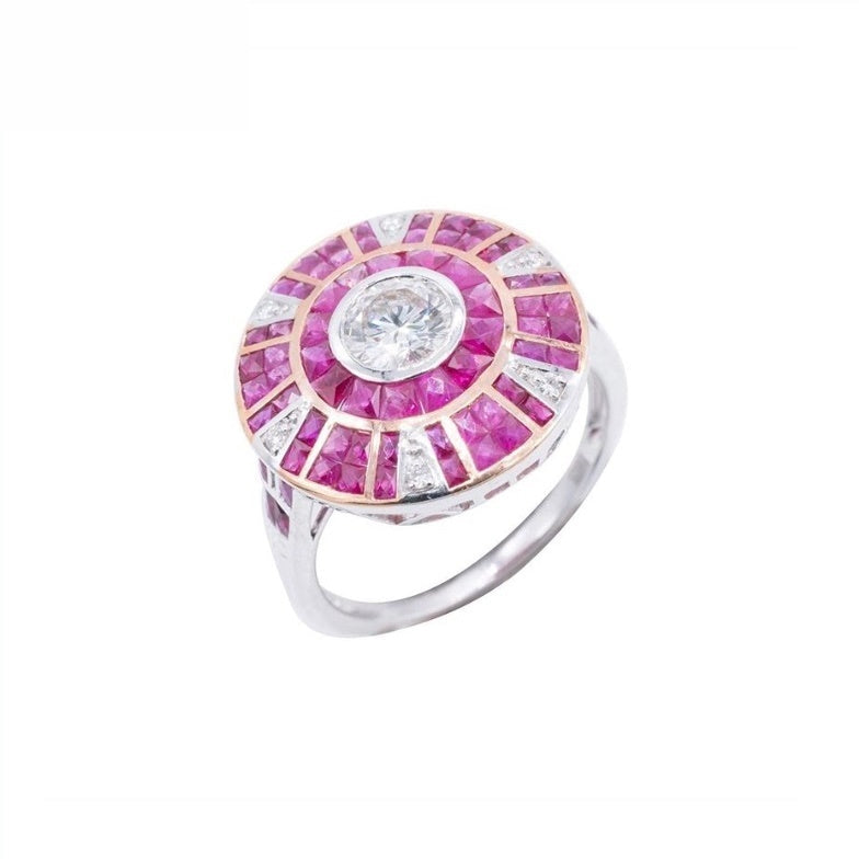18K White Gold Natural Ruby and Diamond Ring