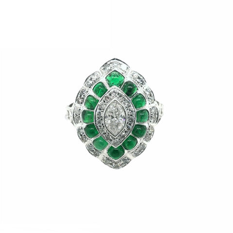 18K White Gold Natural Emerald and Diamond Ring