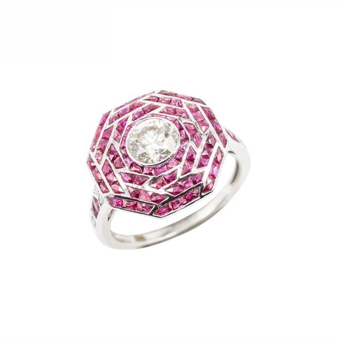 18K White Gold Natural Ruby and Diamond Ring