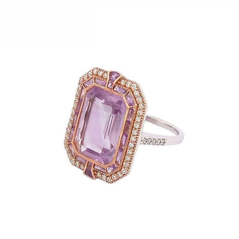 18K White Gold Natural Amethyst and Diamond Ring
