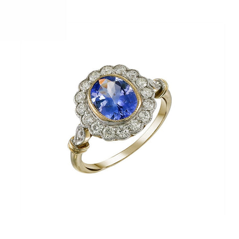 9K Gold Natural Tanzanite and Diamond Ring