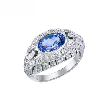 18K White Gold Natural Tanzanite and Diamond Ring