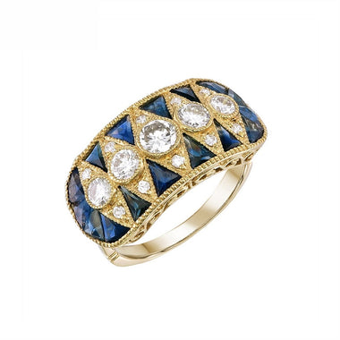 18K Gold Natural Blue Sapphire and Diamond Ring