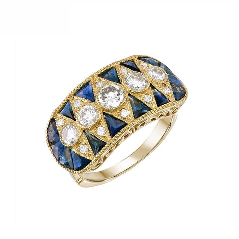 18K Gold Natural Blue Sapphire and Diamond Ring