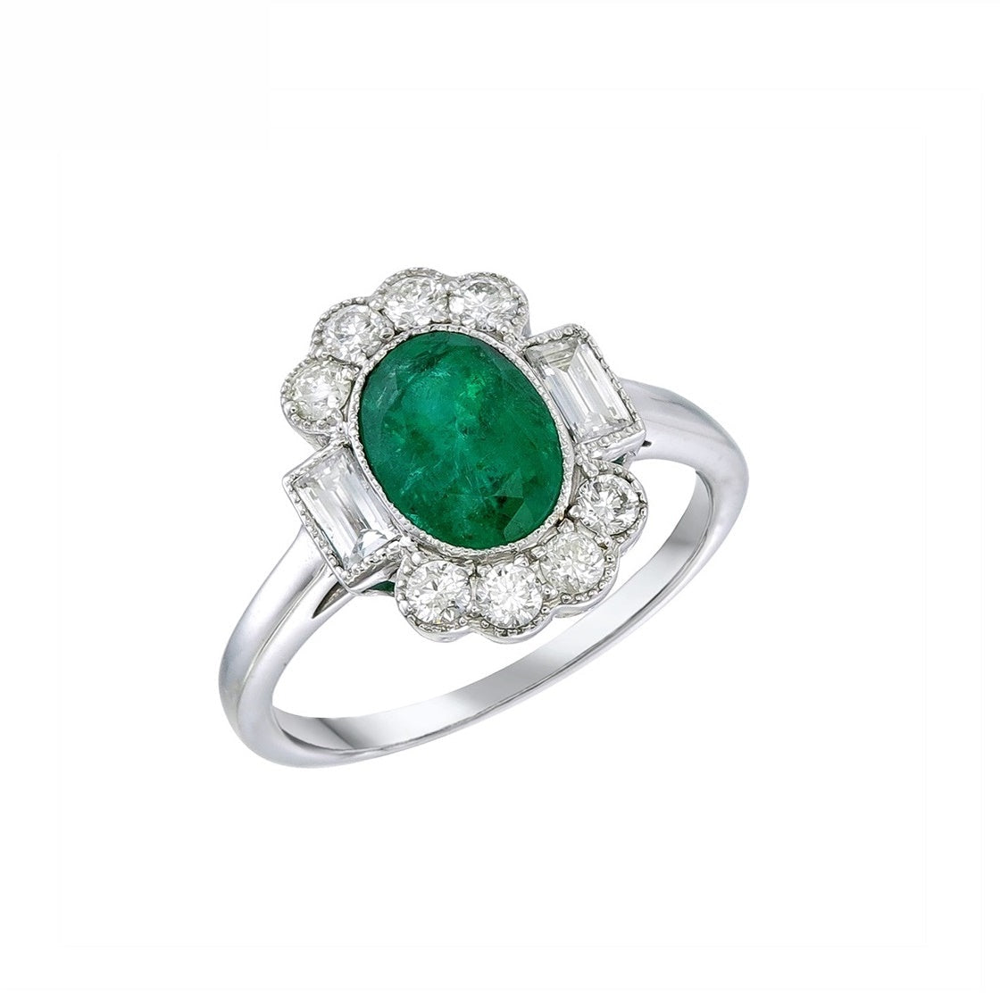 9K White Gold Emerald and Diamond Ring