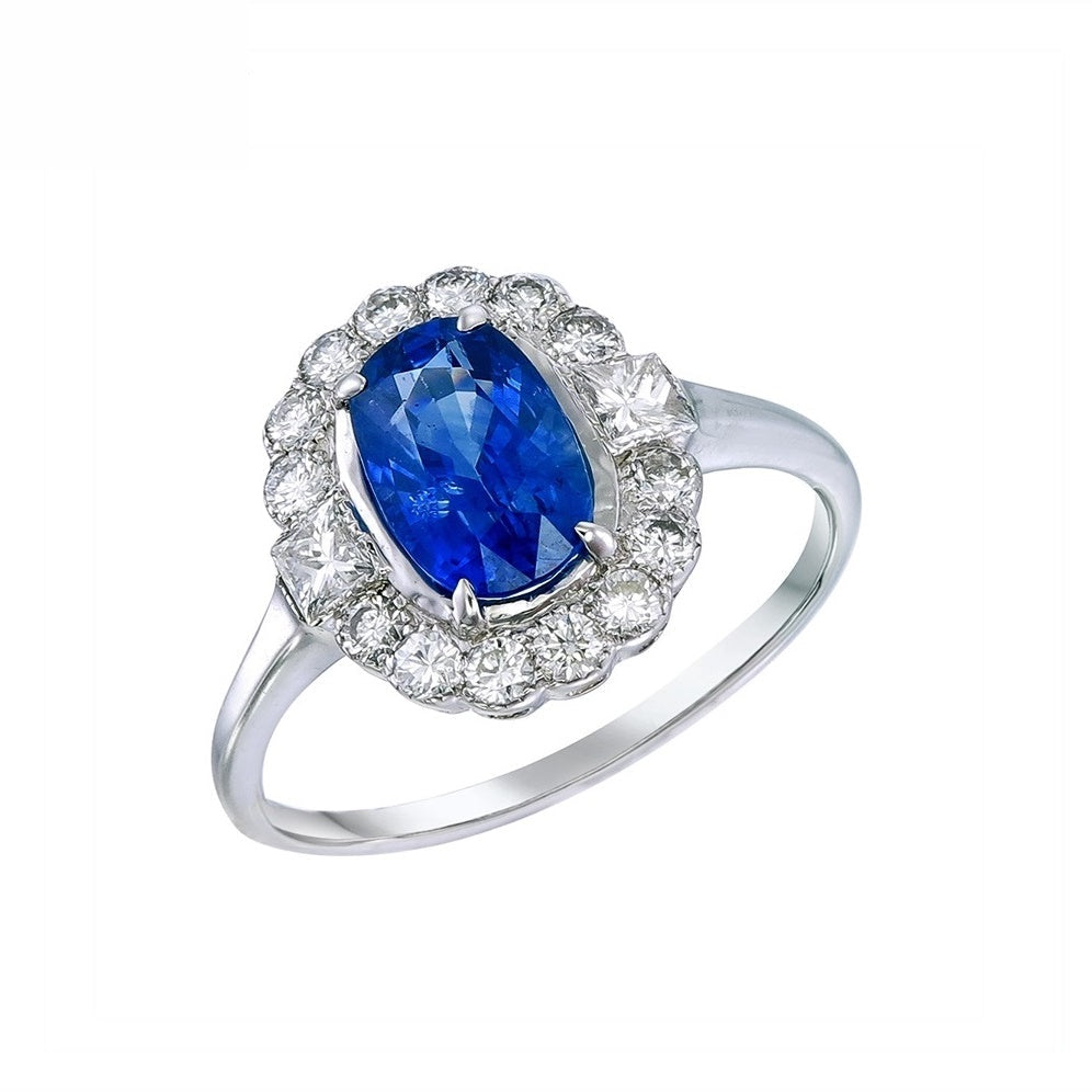 18K White Gold Natural Blue Sapphire and Diamond Ring