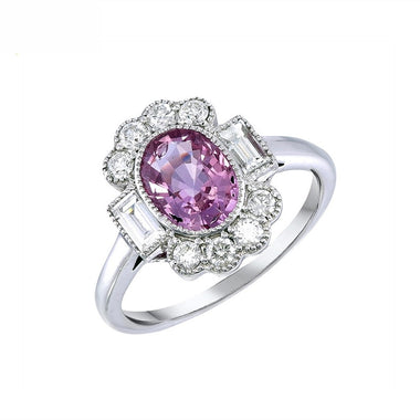 9K White Gold Natural Pink Sapphire and Diamond Ring